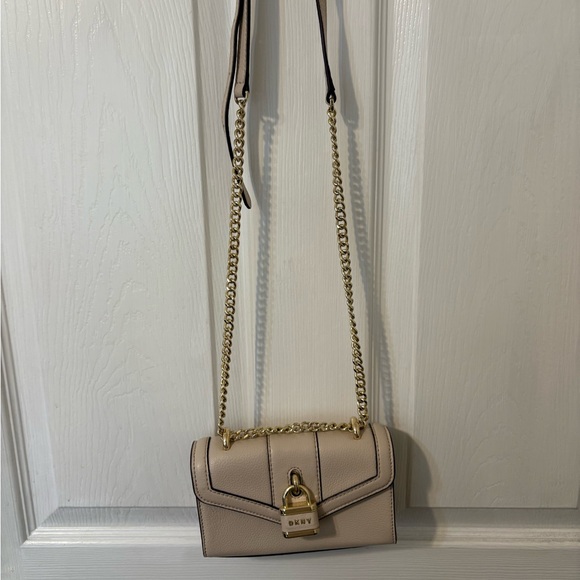 DKNY Beige Crossbody Bag with Gold Chain